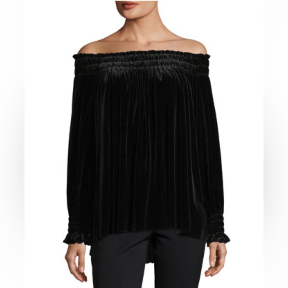 Norma Kamali Velvet Velour Black off the shoulderTop Shirt Medium